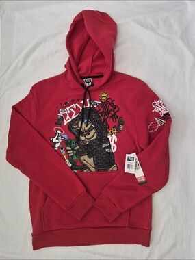 Red Graphic Hoodie Sweatshirt with Street Art Print